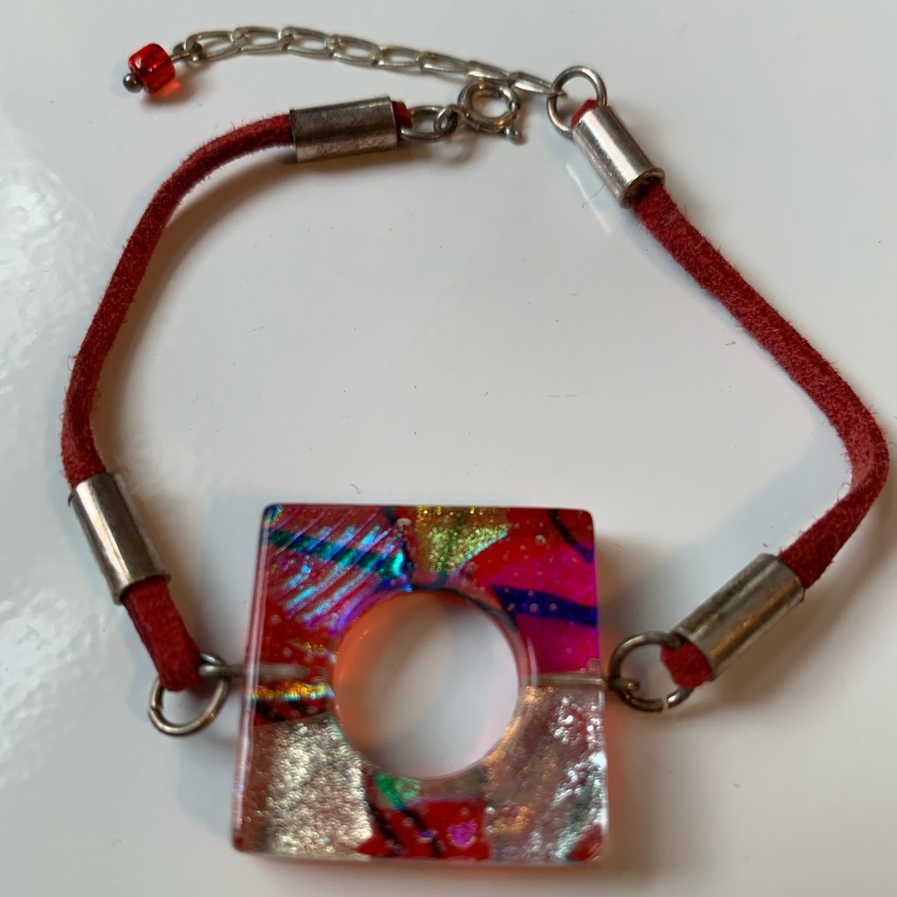 Artisan blown glass + suede bracelet